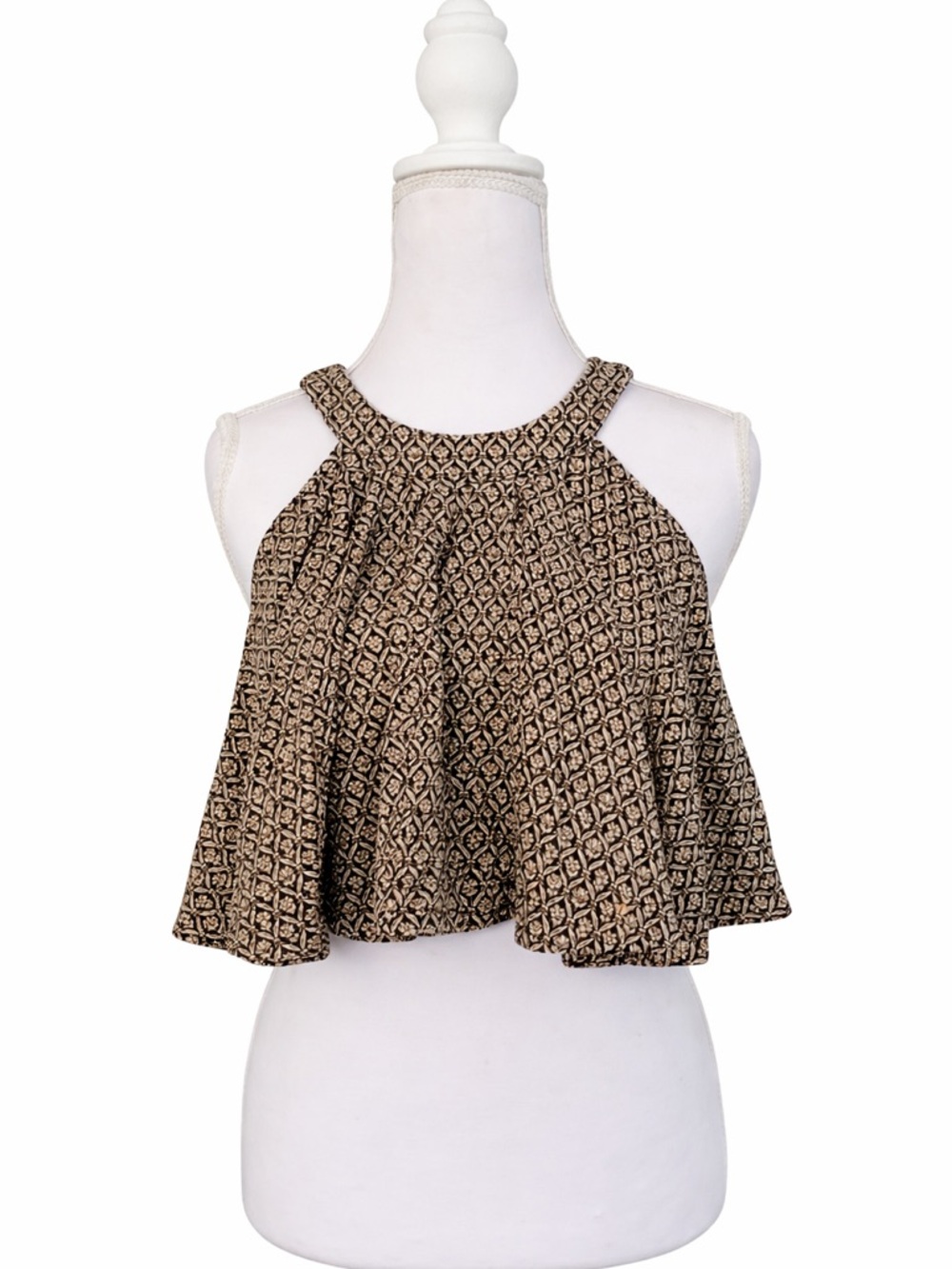 Farm Rio Brown Boho Halter Crop Top Flowy Resort Beachy Tank M - Picture 2 of 6